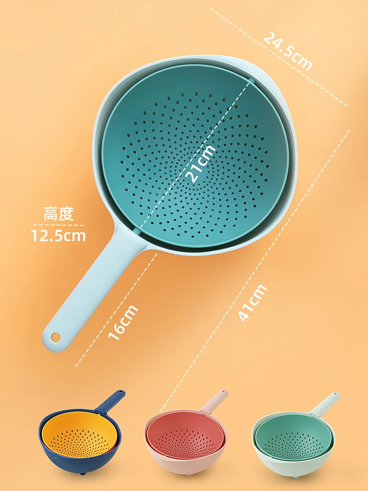 Kitchen Drain Basket for Cleaning Draining & Storing Fruits and Vegetables Colander Basket with Long Handle