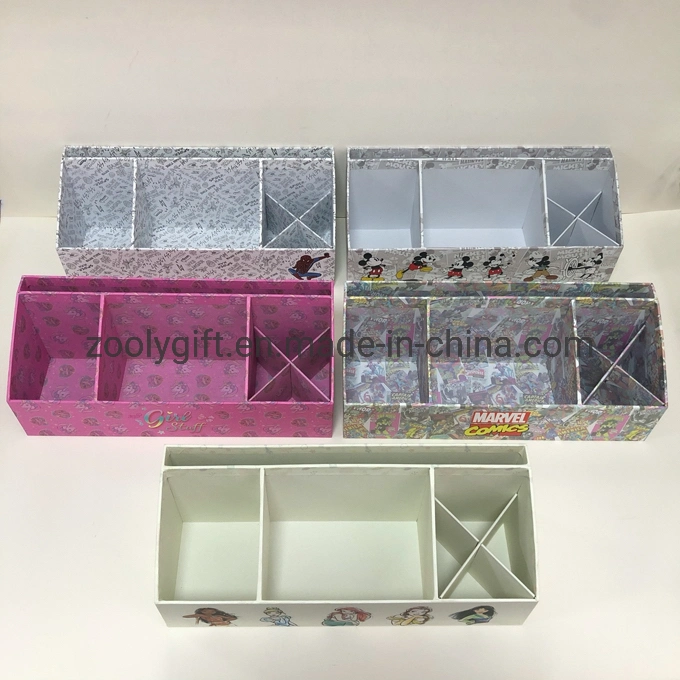 Customize Design Printing Paper Square Pen Holder with Dividers Multi-Function Desk Stationery Organizer Storage Boxes