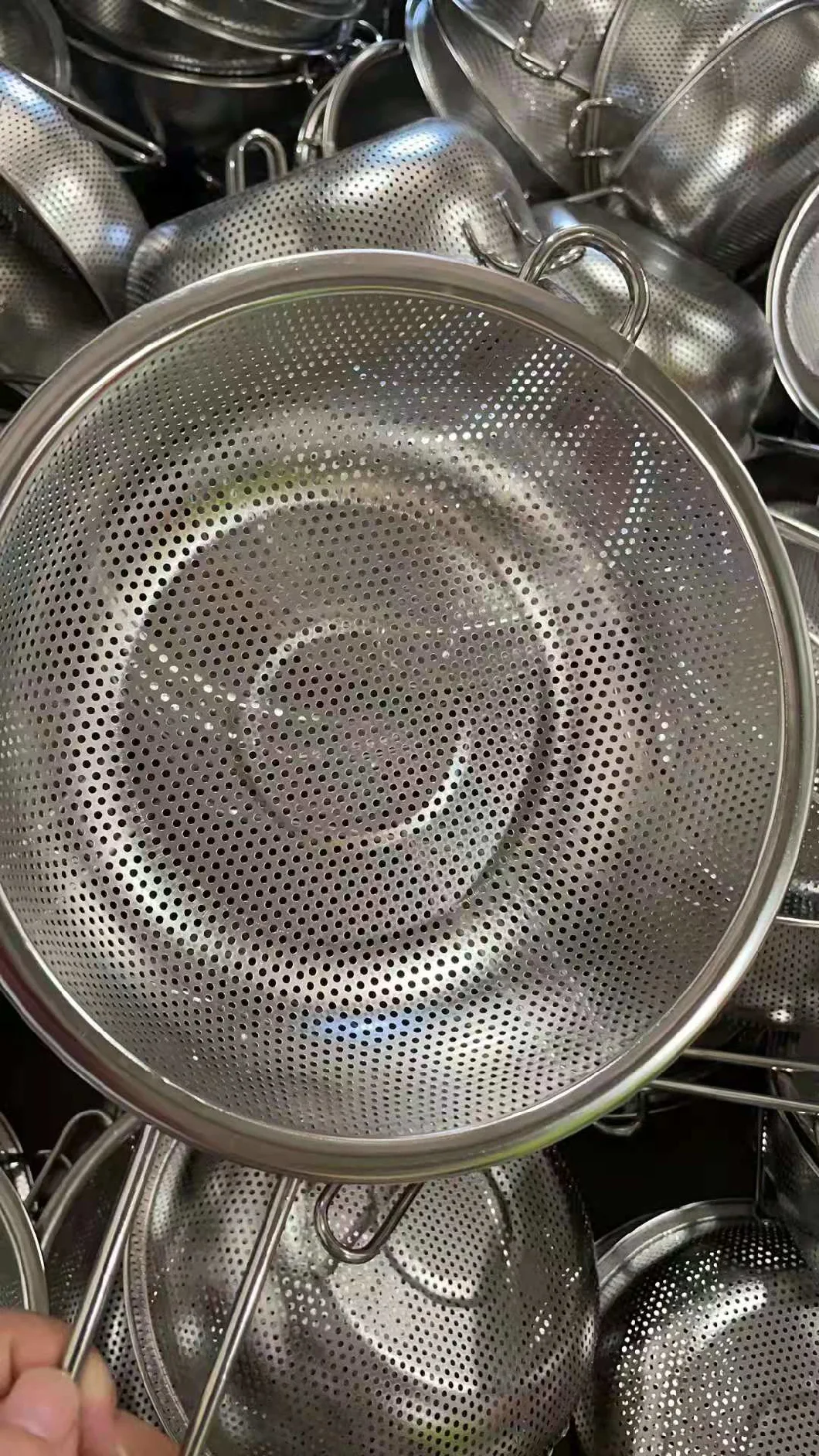 Kitchenware Stainless Steel Fruit Vegetable Rice Washing Drain Filter Strainer Wire Mesh Storage Basket with Long Handle