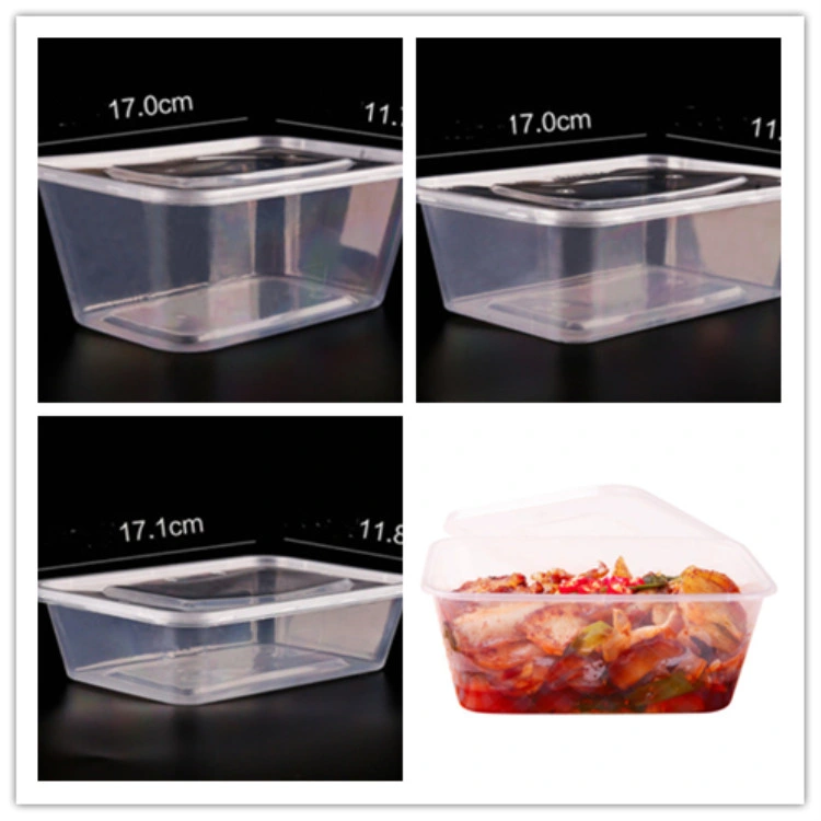 50PCS/Pack Thick Square Disposable Lunch Box Food Package Takeaway Plastic Fast Food Fruit Salad Crisper with Lid