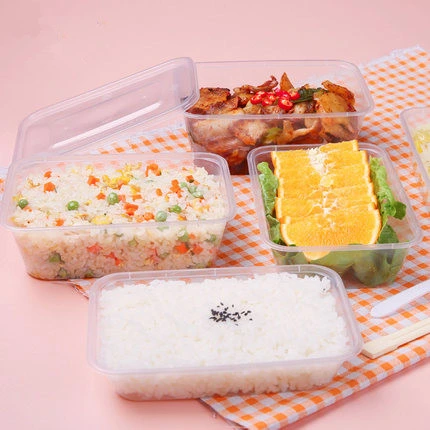 50PCS/Pack Thick Square Disposable Lunch Box Food Package Takeaway Plastic Fast Food Fruit Salad Crisper with Lid