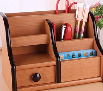 Boîte de rangement de bureau porte-stylo en bois multifonction