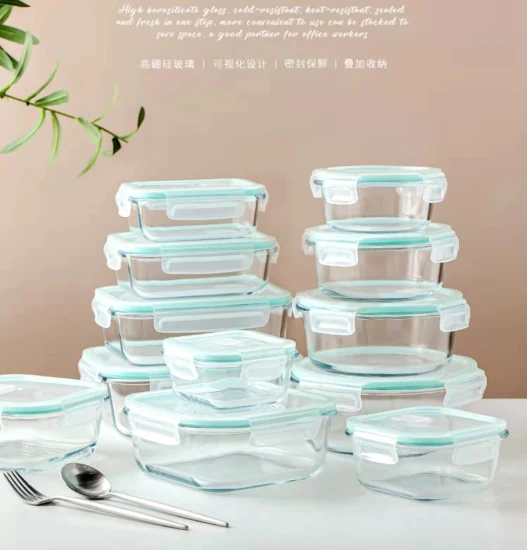 1020ml Square Lunch Clear Box Bol en verre pour micro-ondes Bac à légumes en verre