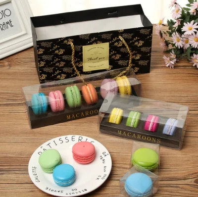 Boîte d'emballage Macaron avec 6 pièces de papier d'aspiration en plastique transparent et boîte de papier Macaron de type tiroir