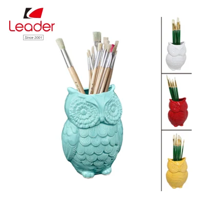 Peinture personnalisée en gros de votre propre hibou en céramique porte-stylo chouette figurine pour la décoration de la maison